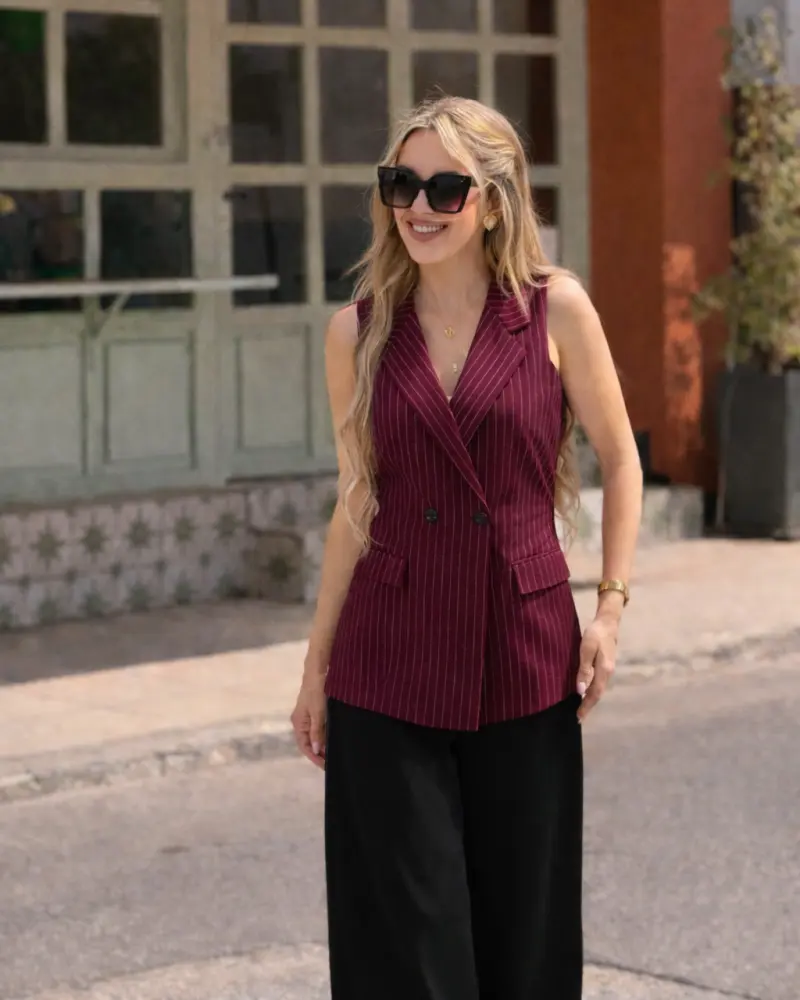 Γιλέκο σακακιού με σταυρωτό κούμπωμα και ρίγα