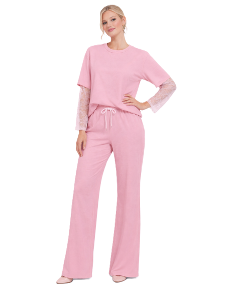 Women's Set of Pants with Blouse and Lace Sleeves