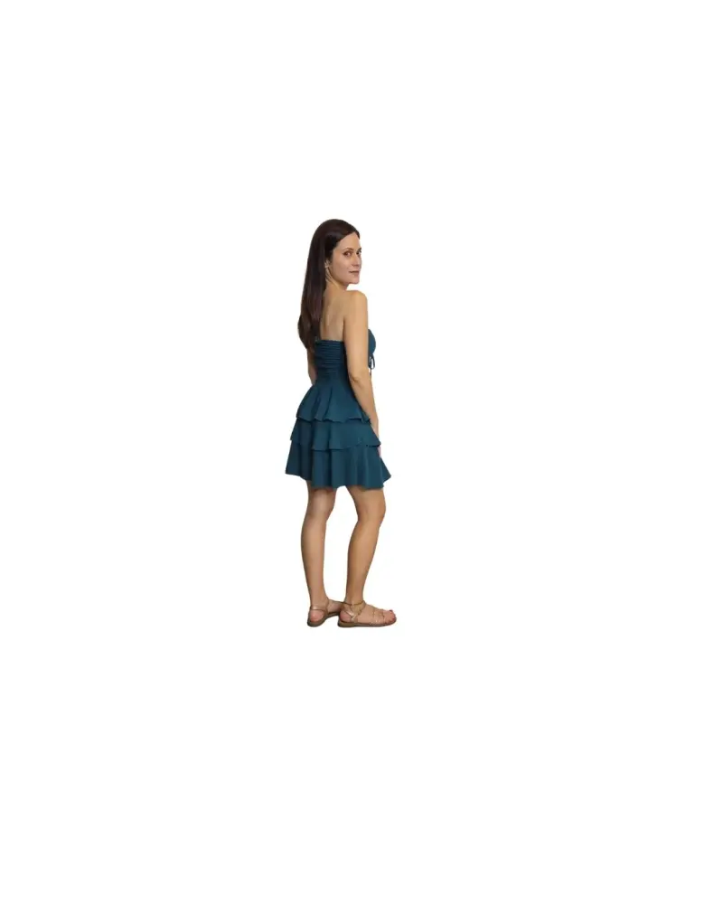 Mini Φόρεμα Strapless με Δέσιμο στον Λαιμό