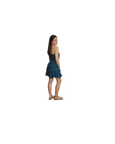 Mini Φόρεμα Strapless με Δέσιμο στον Λαιμό