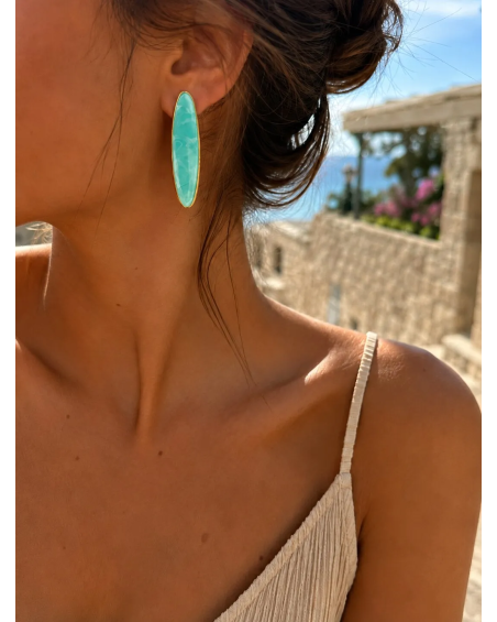 Long Stainless Steel Drop Earrings with Resin
