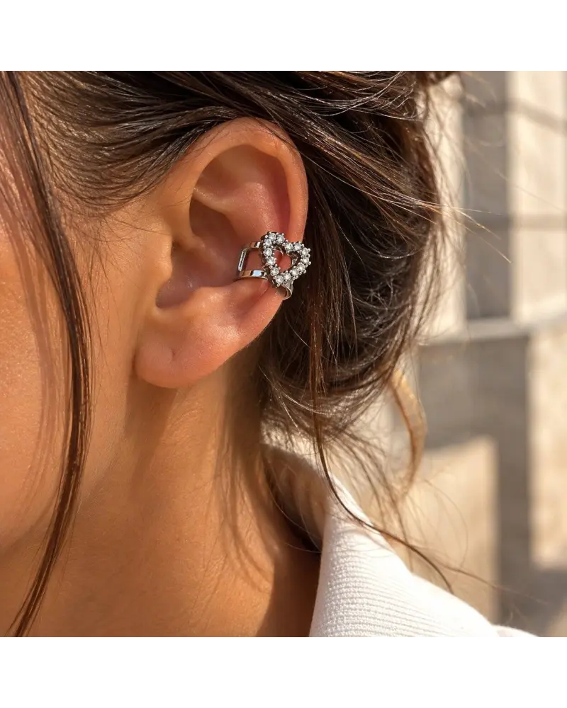 Ασημένιο Ατσάλινο Σκουλαρίκι Ear Cuff Καρδιά | P&T DailyFashion