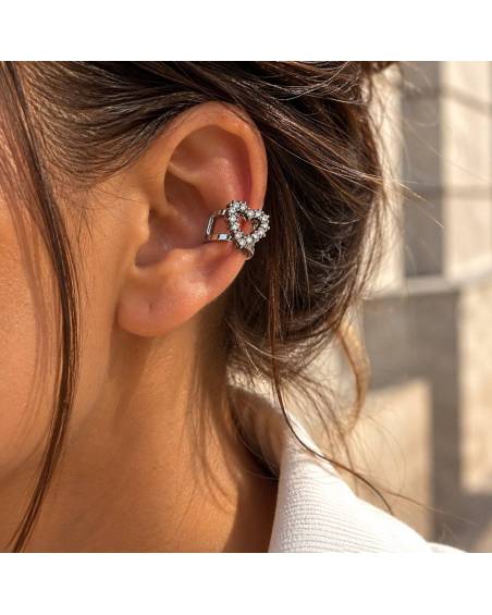 Silver Stainless Steel Heart Ear Cuff