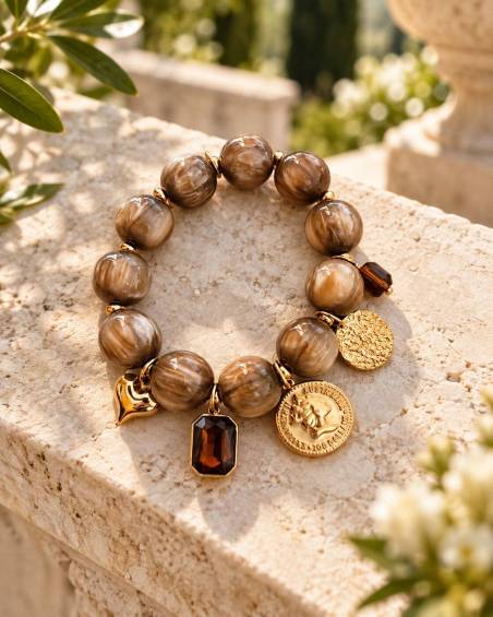 Καφέ Κοκάλινο Βραχιόλι με Charms | P&T DailyFashion