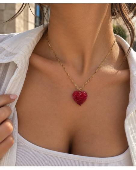 Χρυσό Ατσάλινο Κολιέ με Κόκκινη Καρδιά | P&T DailyFashion