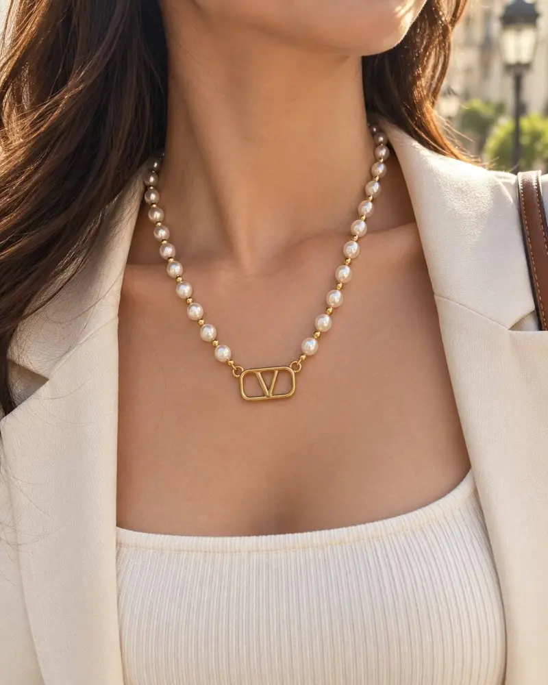 Gold Stainless Steel Pearl Necklace V | P&T DailyFashion