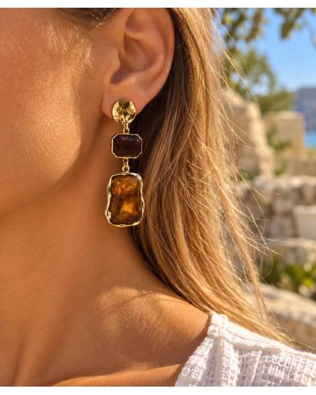 Ατσάλινα Σκουλαρίκια με Καφέ Πέτρες | P&T DailyFashion