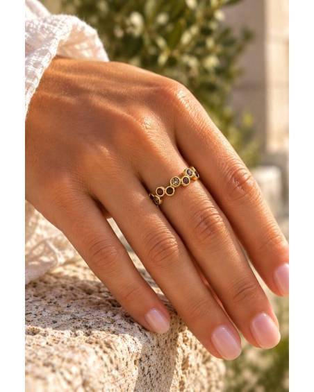 Χρυσό Ατσάλινο Δαχτυλίδι με Καφέ Πέτρες | P&T DailyFashion
