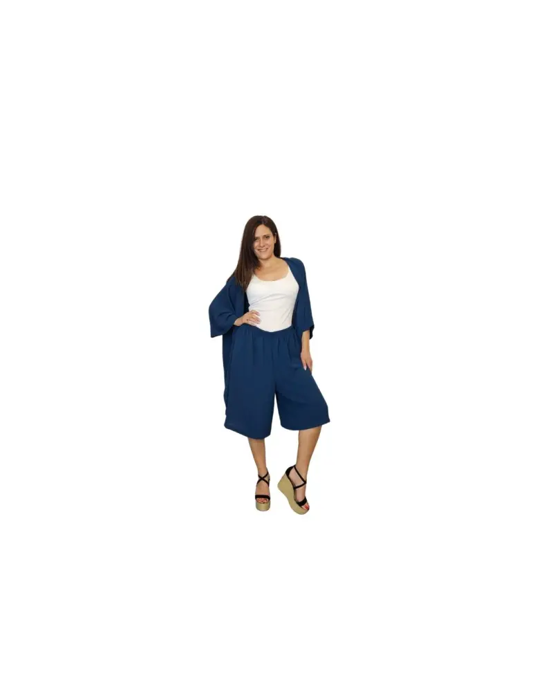 Plus Size Set Ζιπ Κιλότ και Πουκαμίσα