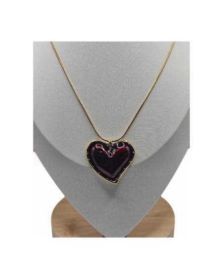 Gold Necklace with Heart in Brown or Bordeaux Stone