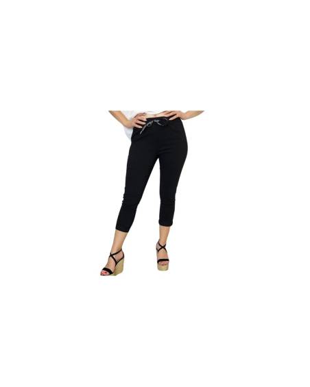 Plus Size elastic pants in black & denim shade