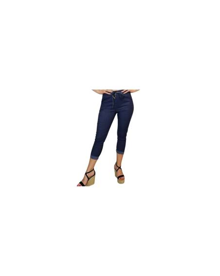 Plus Size elastic pants in black & denim shade