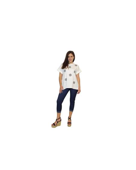 Ελαστικό παντελόνι Plus Size σε μαύρο & denim απόχρωση